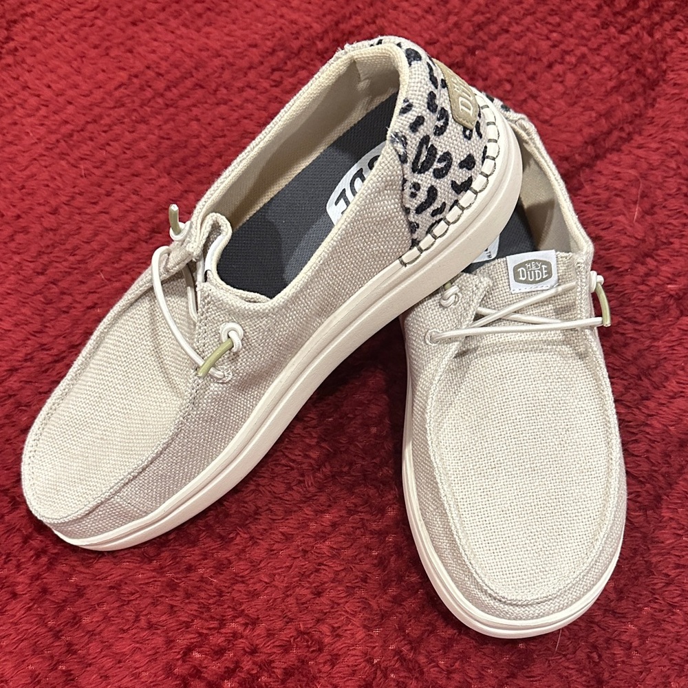 Hey Dude Light Tan Shoes with Animal Print Detail